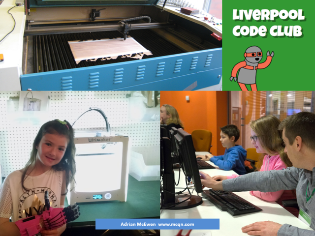 Photos of code club, laser-cutter and 3d-printer