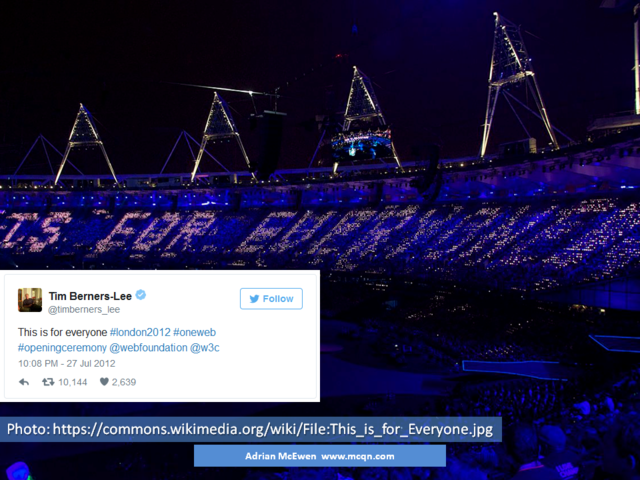 Photo of the Olympics 2012 opening ceremony and Tim Berners-Lee's 'This is for everyone' tweet