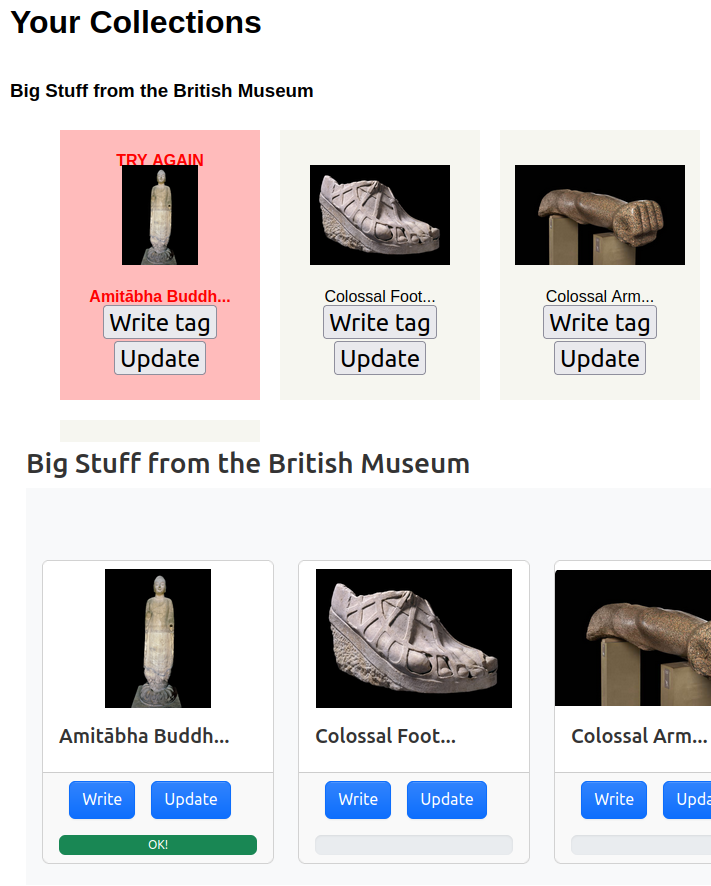 Screengrab of before and after the redsign of the Museum in a box interface.