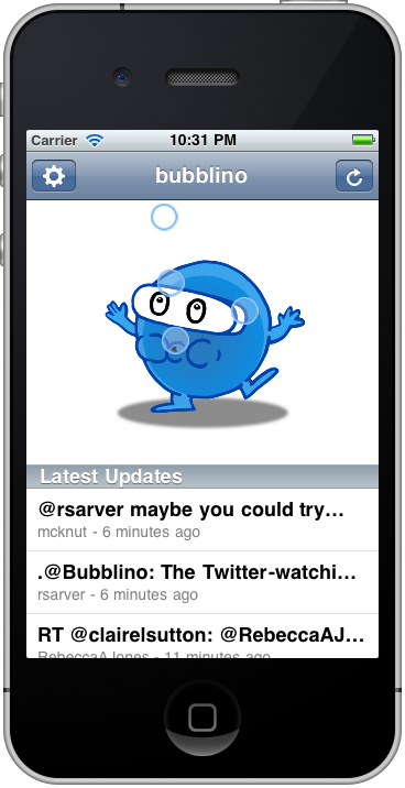 Screenshot of the Bubblino iPhone app