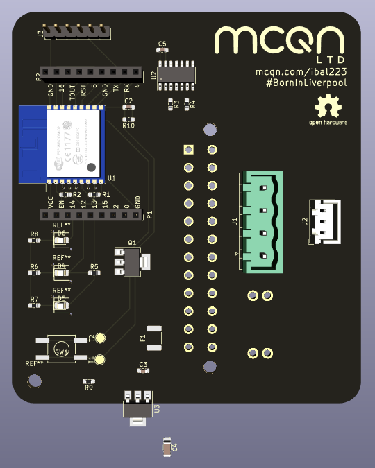 Rendering of the work-in-progress PCB