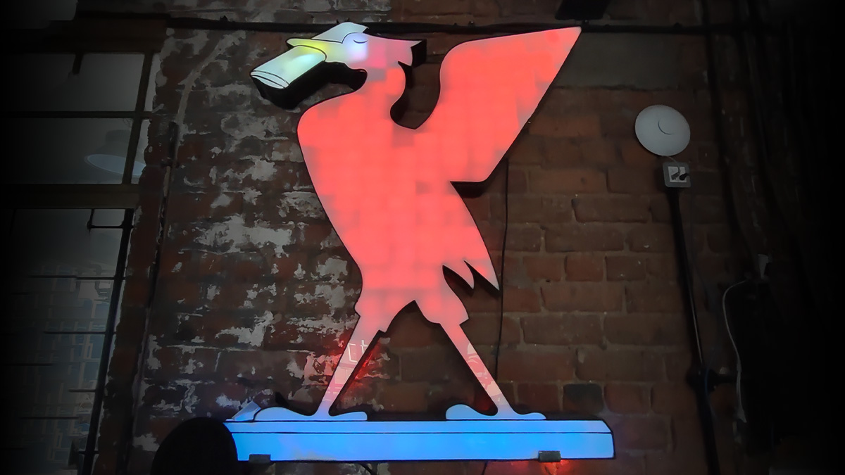 The lit up Liver Bird at DoES Liverpool