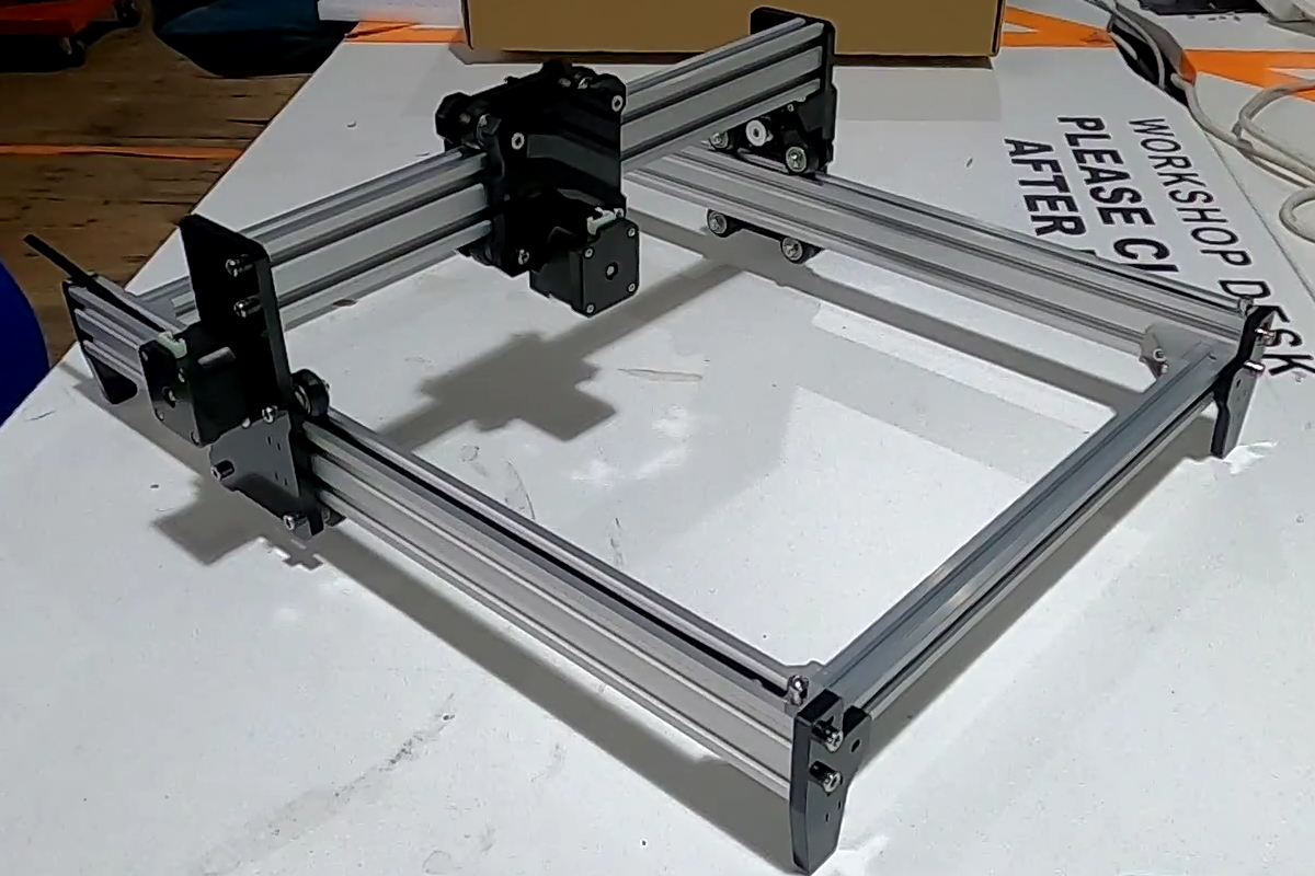 An extruded aluminium framed CNC plotter, mostly assembled